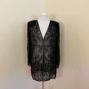 Mark & John By Sam Chic Sheer Black Embroidered Beaded Jacket